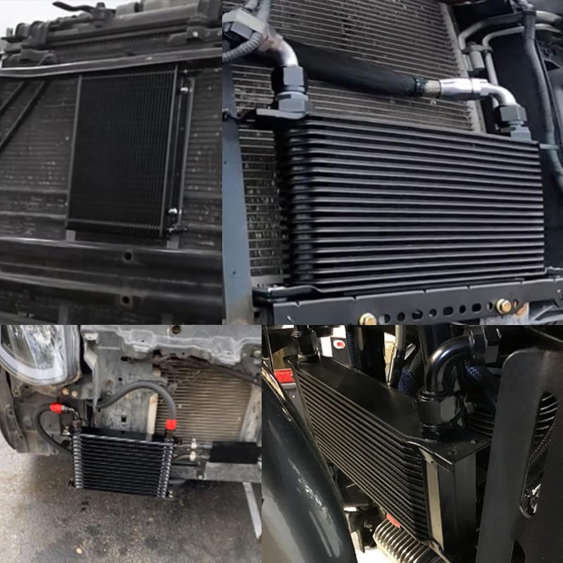 TomGoo Universal 16 Row Oil Cooler Kit, 10AN Transmission Engine Cooler Kit —Stacked Plate universal racing aluminum engine transmission oil cooler — Engine British Radiator Oil Cooler Condenser （black） - Image 3